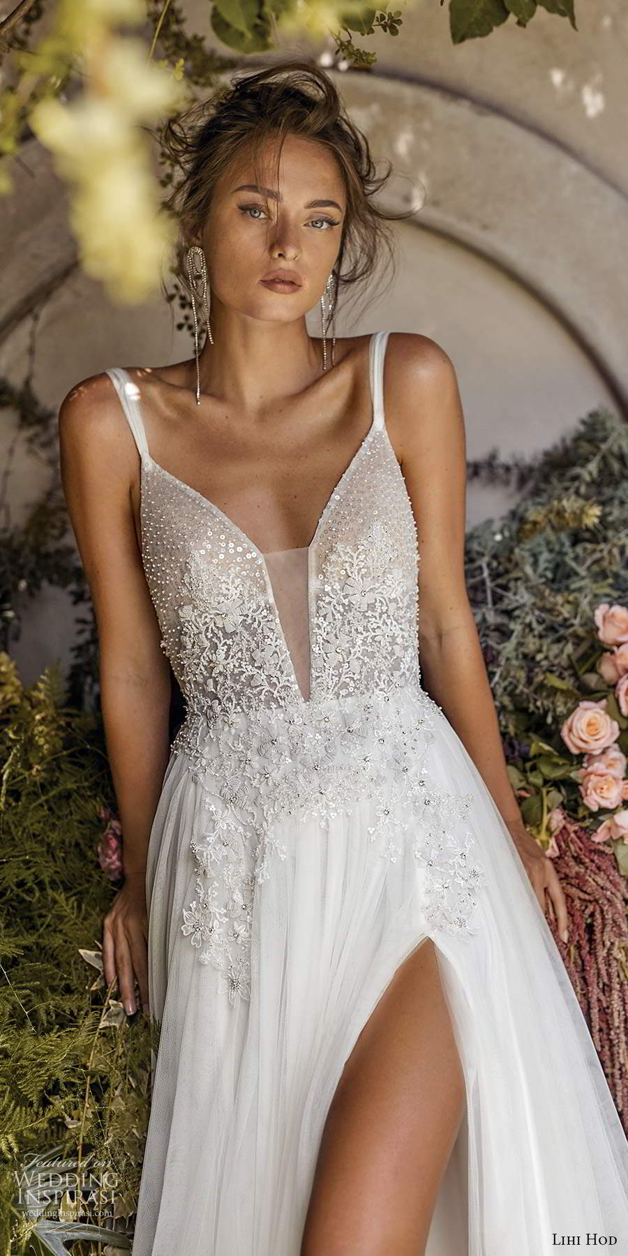 lihi hod fall 2020 bridal sleeveless straps plunging v neckline fully embellished a line ball gown wedding dress v back (7) mv
