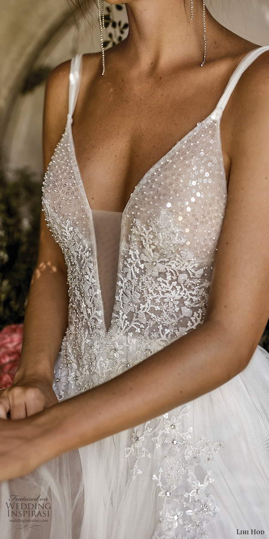 lihi hod fall 2020 bridal sleeveless straps plunging v neckline fully embellished a line ball gown wedding dress v back (7) zv