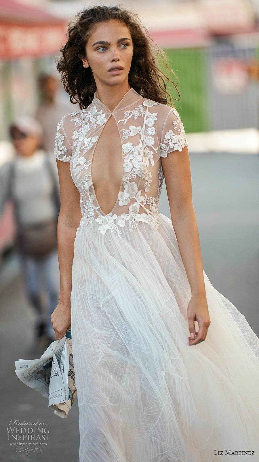 liz martinez 2020 bridal short sleeves high neck keyhole heavily embellished bodice romantic soft a  line wedding dress (6) mv