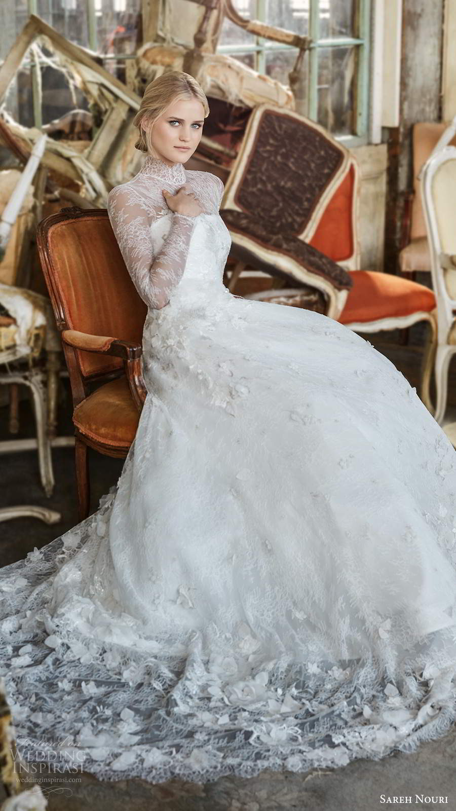 sareh nouri fall 2020 bridal illusion long sleeves sheer high neckline fully embellished lace ball gown wedding dress chapel train (5) fv sareh nouri fall 2020 bridal illusion long sleeves sheer high neckline fully embellished lace ball gown wedding dress chapel train (5) fv