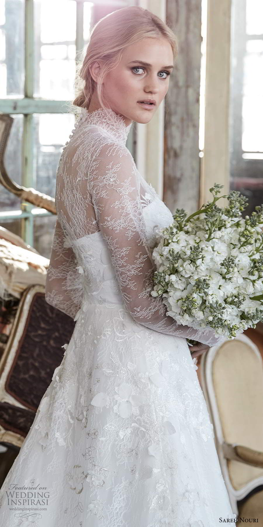 sareh nouri fall 2020 bridal illusion long sleeves sheer high neckline fully embellished lace ball gown wedding dress chapel train (5) sv sareh nouri fall 2020 bridal illusion long sleeves sheer high neckline fully embellished lace ball gown wedding dress chapel train (5) sv