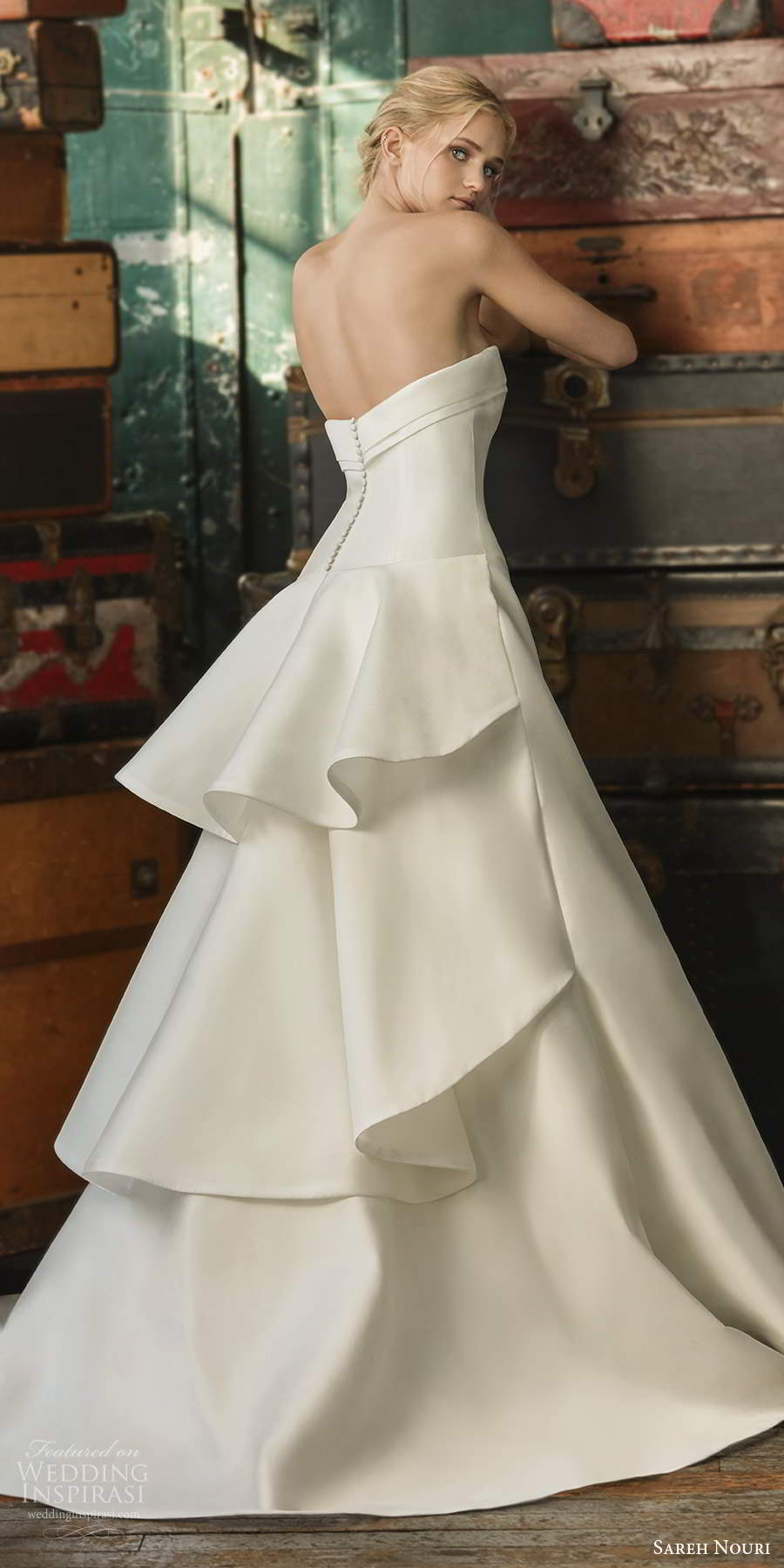 sareh nouri fall 2020 bridal strapless sweetheart neckline minimally embellished clean princess a line chapel train chapel train (8) bv