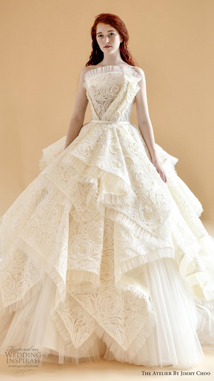 the atelier by jimmy choo 2020 bridal strapless crump catcher neckline full embellishment tiered skirt princess ball gown a  line wedding dress (11) mv