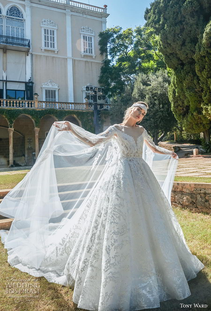 tony ward fall 2020 bridal illusion off the shoulder sheer bateau v neck full embellishment romantic princess a line wedding dress v back chapel train (6) mv tony ward fall 2020 bridal illusion off the shoulder sheer bateau v neck full embellishment romantic princess a line wedding dress v back chapel train (6) mv