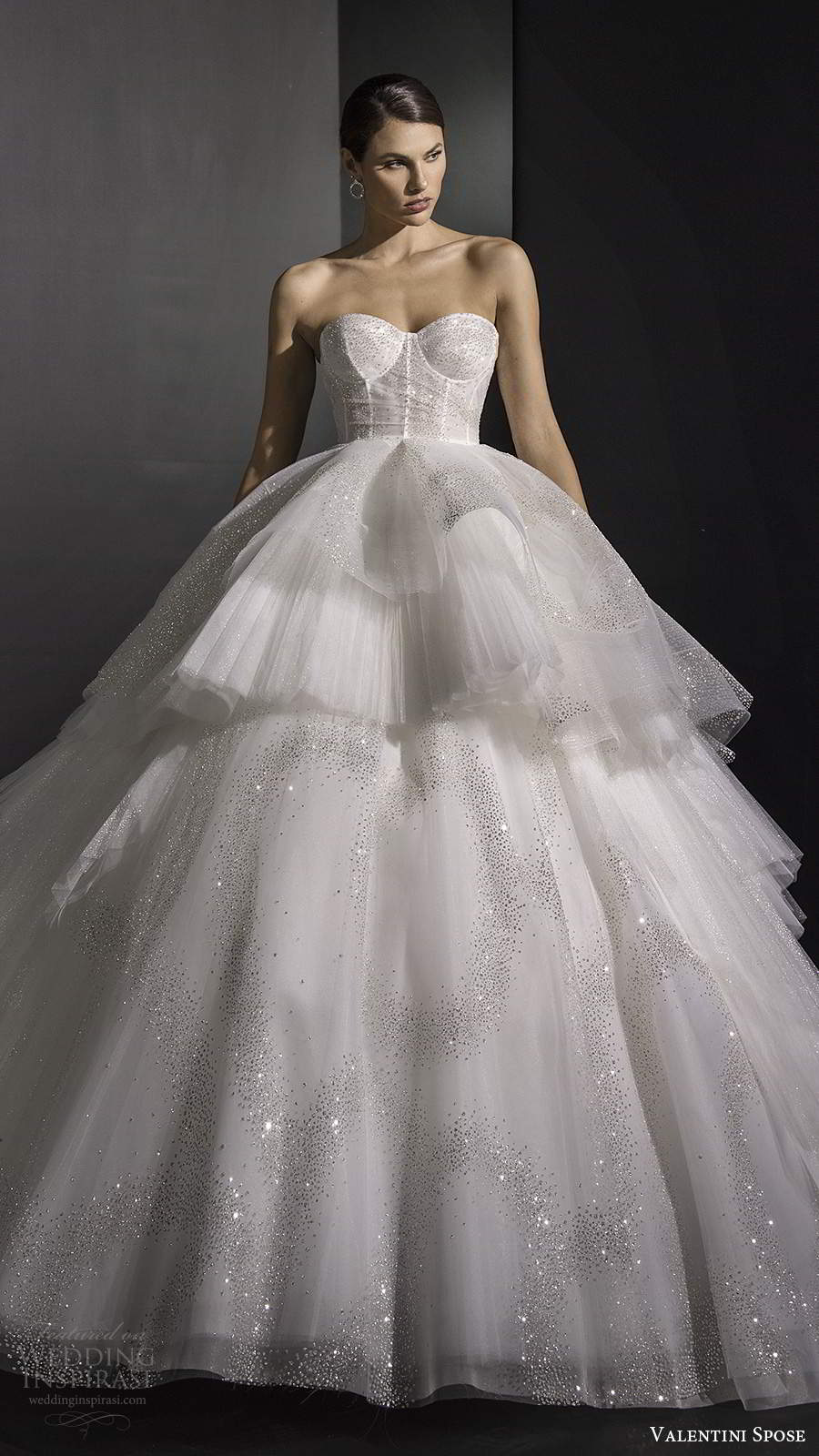 valentini spose fall 2020 bridal strapless sweetheart neckline sheer corset bodice fully embellished glitzy a line ball gown wedding dress chapel train (10) mv valentini spose fall 2020 bridal strapless sweetheart neckline sheer corset bodice fully embellished glitzy a line ball gown wedding dress chapel train (10) mv