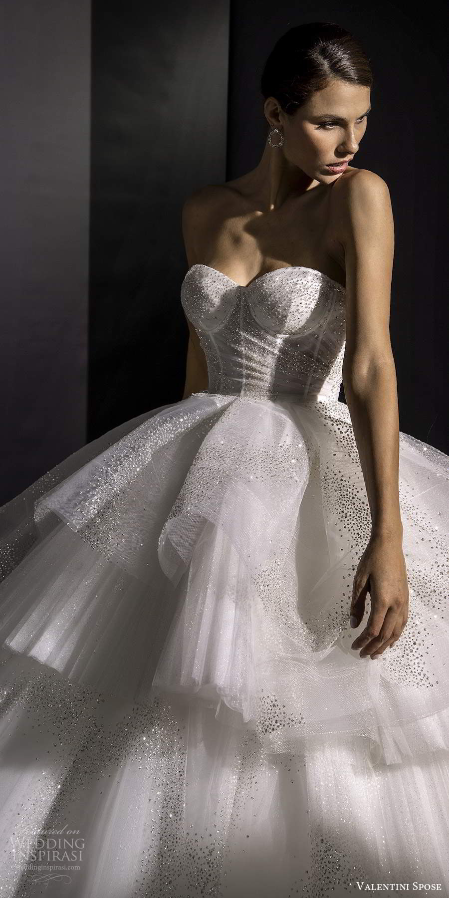 valentini spose fall 2020 bridal strapless sweetheart neckline sheer corset bodice fully embellished glitzy a line ball gown wedding dress chapel train (10) zv valentini spose fall 2020 bridal strapless sweetheart neckline sheer corset bodice fully embellished glitzy a line ball gown wedding dress chapel train (10) zv