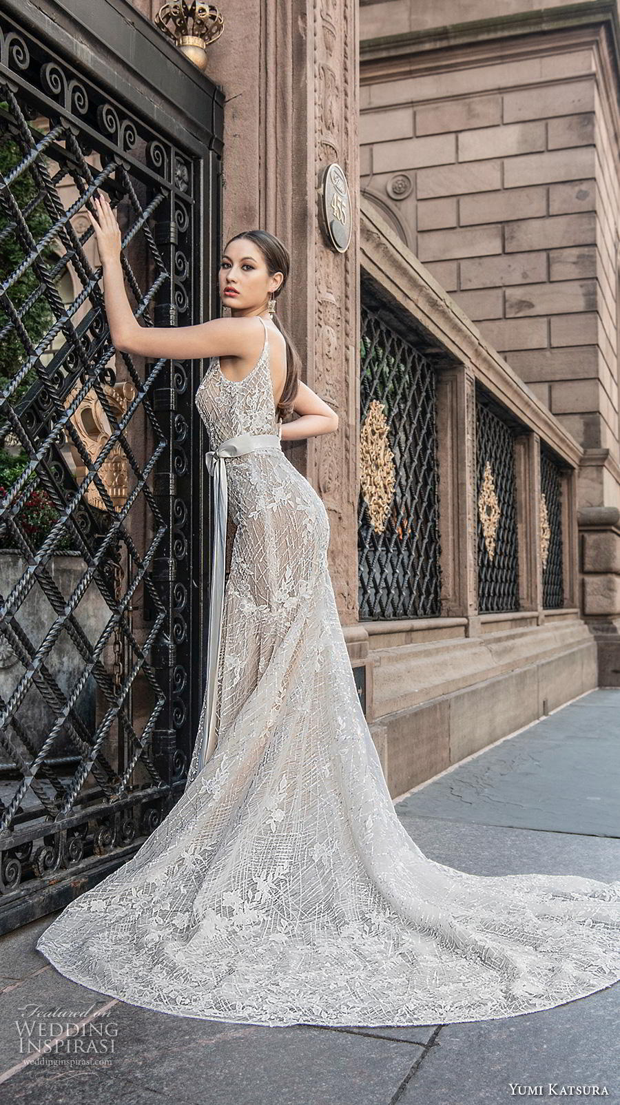 yumi katsura fall 2020 bridal spaghetti strap v neck full embellishment glamorous elegant fit and flare wedding dress backless chapel train (2) bv