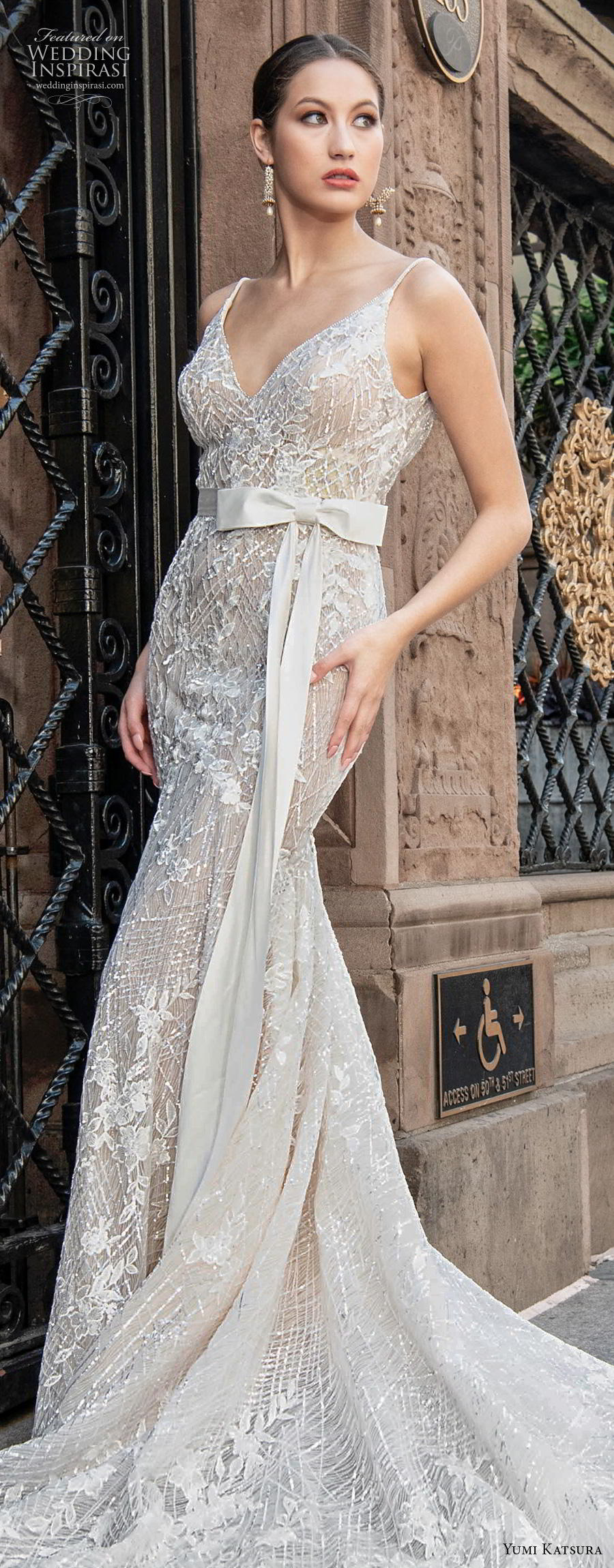 yumi katsura fall 2020 bridal spaghetti strap v neck full embellishment glamorous elegant fit and flare wedding dress backless chapel train (2) lv