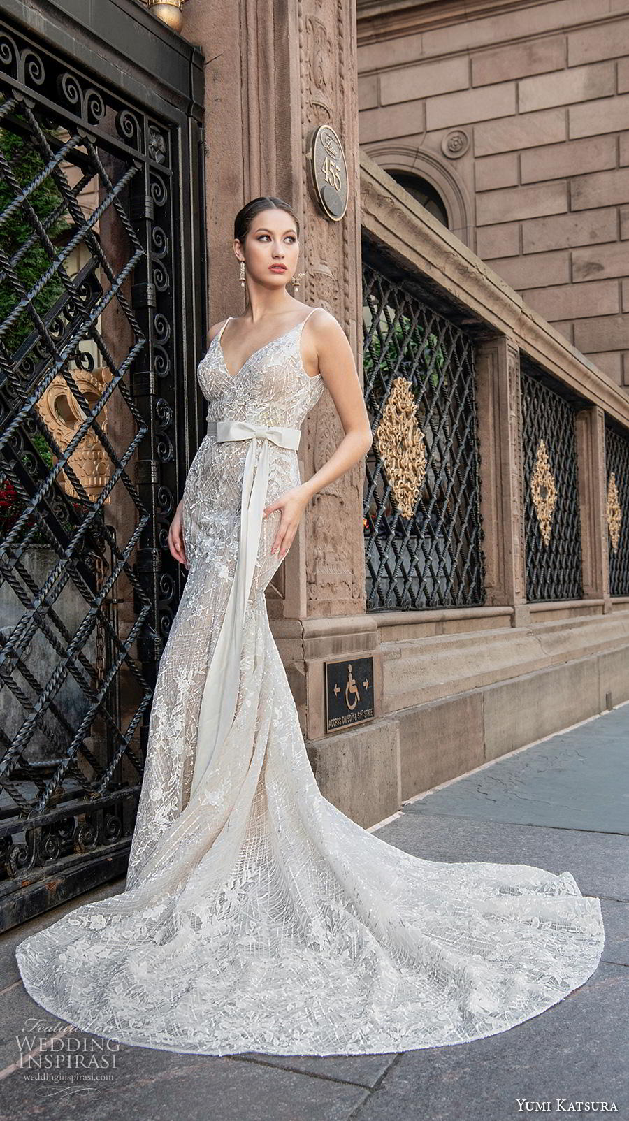 yumi katsura fall 2020 bridal spaghetti strap v neck full embellishment glamorous elegant fit and flare wedding dress backless chapel train (2) mv