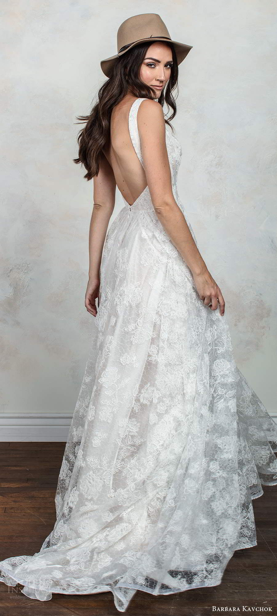 barbara kavchok fall 2020 bridal sleeveless thick straps plunging v neckline fully embellished lace a line ball gown wedding dress low back chapel train  (4) bv