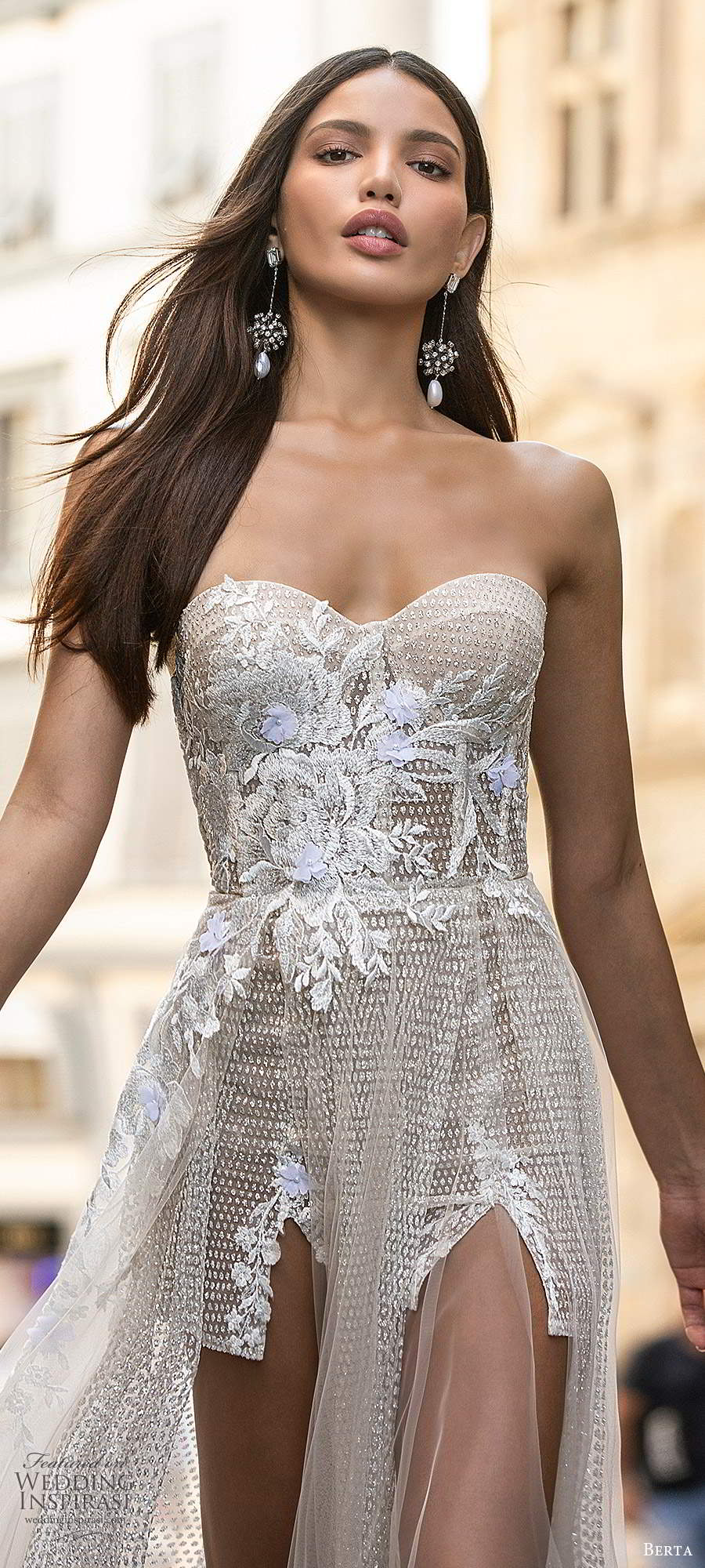 berta fall 2020 muse bridal strapless sweetheart neckline short wedding dress a line sheer overskirt (16) zv