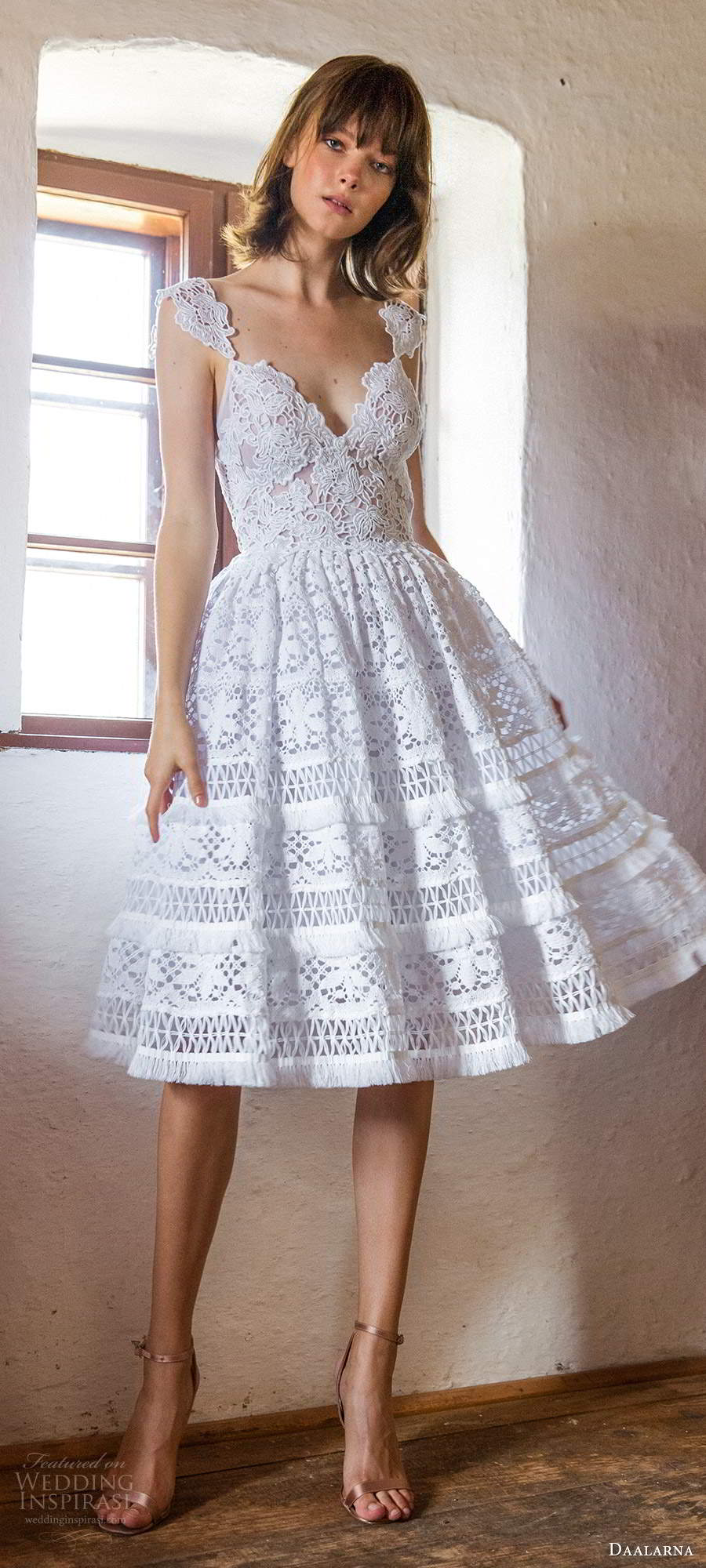 daalarna fall 2020 bridal cap sleeves sweetheart neckline fully embellished lace a line short wedding dress (10) mv