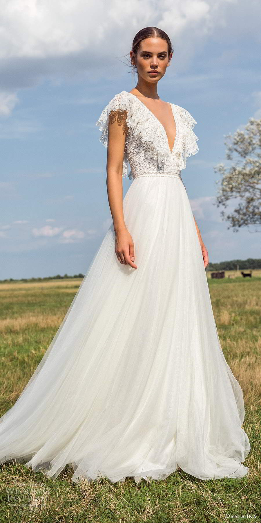 daalarna fall 2020 bridal flutter sleeves plunging v neckline embellished lace bodice a line ball gown wedding dress chapel train (6) mv daalarna fall 2020 bridal flutter sleeves plunging v neckline embellished lace bodice a line ball gown wedding dress chapel train (6) mv