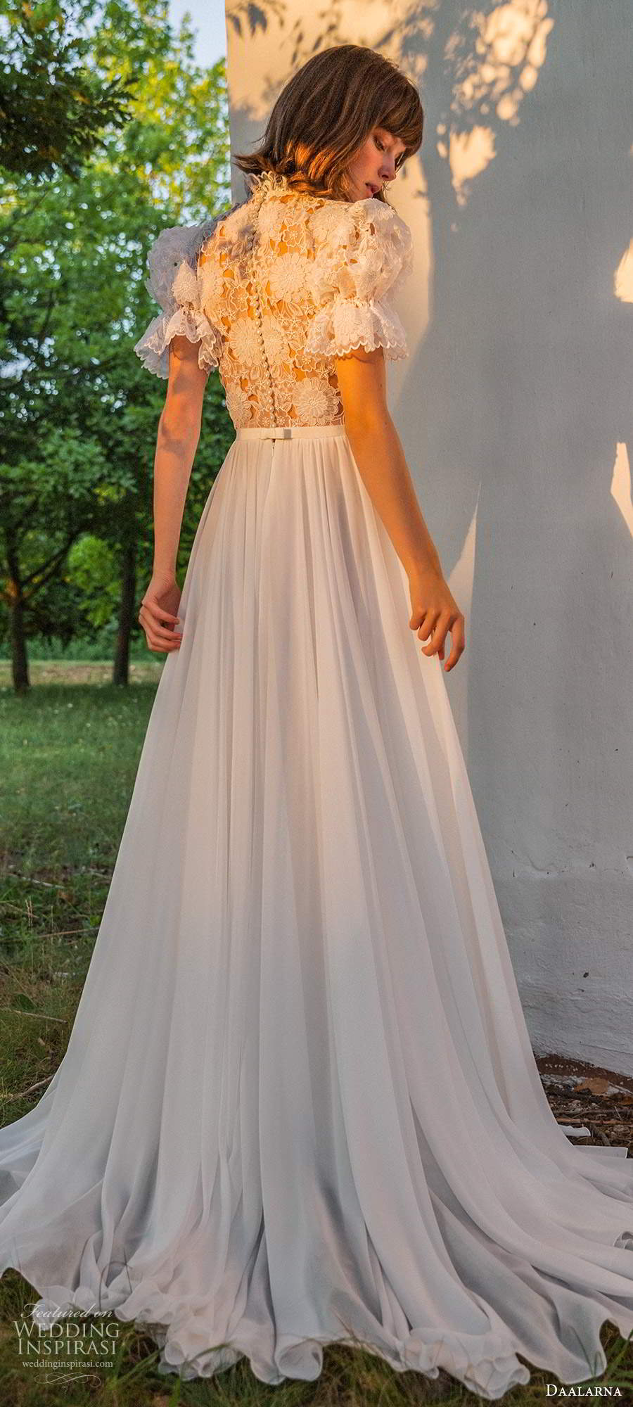 daalarna fall 2020 bridal short puff cleeves high ruffle neckline embellished lace bodice a line ball gown boho wedding dress chapel train (17) bv daalarna fall 2020 bridal short puff cleeves high ruffle neckline embellished lace bodice a line ball gown boho wedding dress chapel train (17) bv
