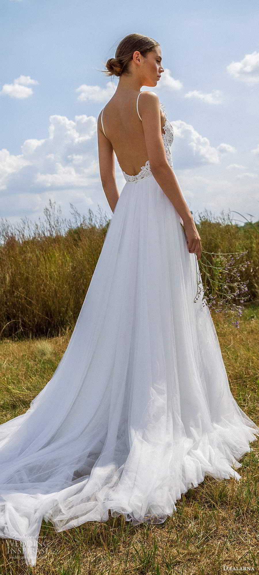 daalarna fall 2020 bridal sleeveles straps v neckline embellished lace bodice clean skirt a line wedding dress chapel train (20) bv