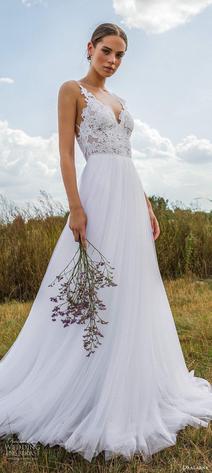 daalarna fall 2020 bridal sleeveles straps v neckline embellished lace bodice clean skirt a line wedding dress chapel train (20) mv