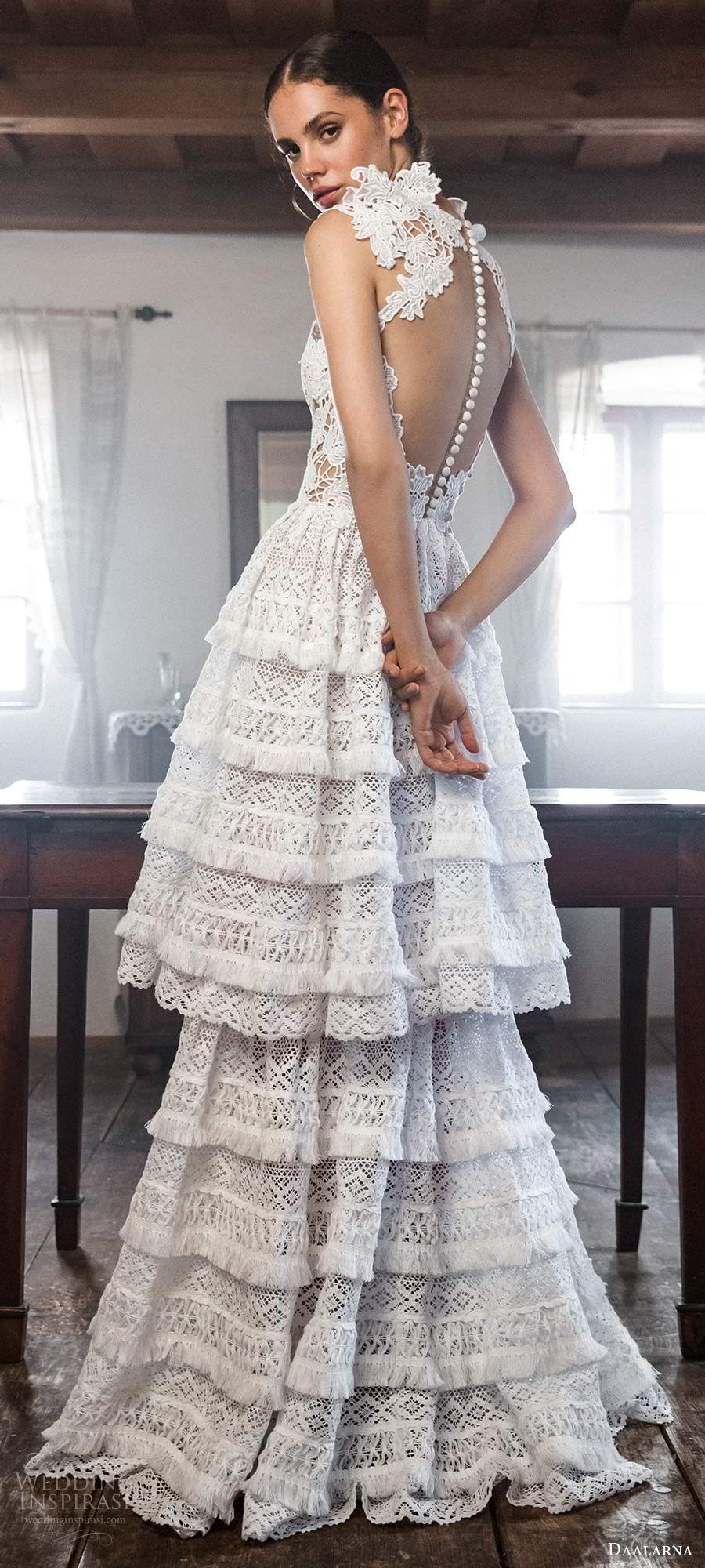 daalarna fall 2020 bridal sleeveless high neck sheer bodice fully embellished lace short a line wedding dress tiered detachable skirt sweep train (1) bv daalarna fall 2020 bridal sleeveless high neck sheer bodice fully embellished lace short a line wedding dress tiered detachable skirt sweep train (1) bv
