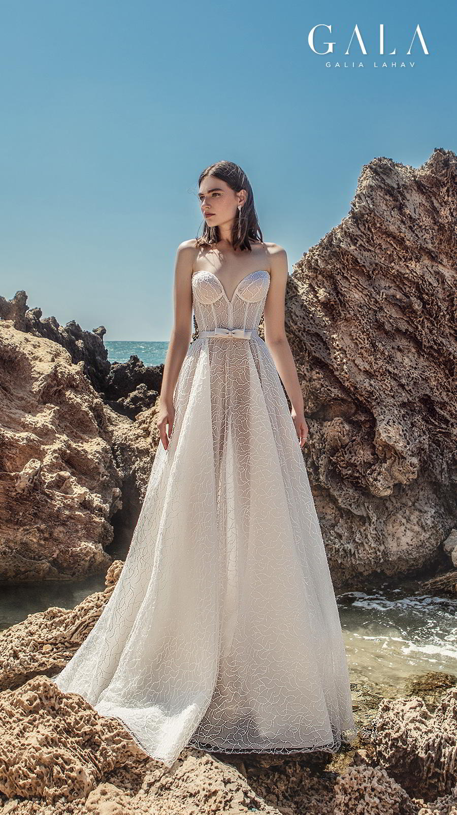 galia lahav fall 2020 gala no 9 bridal strapless deep sweetheart neckline full embellishment romantic a  line wedding dress mid back sweep train (412) mv