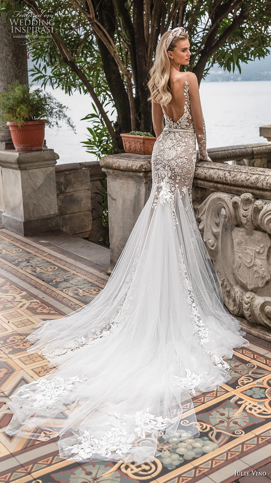 julie vino 2020 bellagio bridal long sleeves deep plunging v neck full embellishment sexy romantic fit and flare mermaid wedding dress backless low back chapel train (5) bv