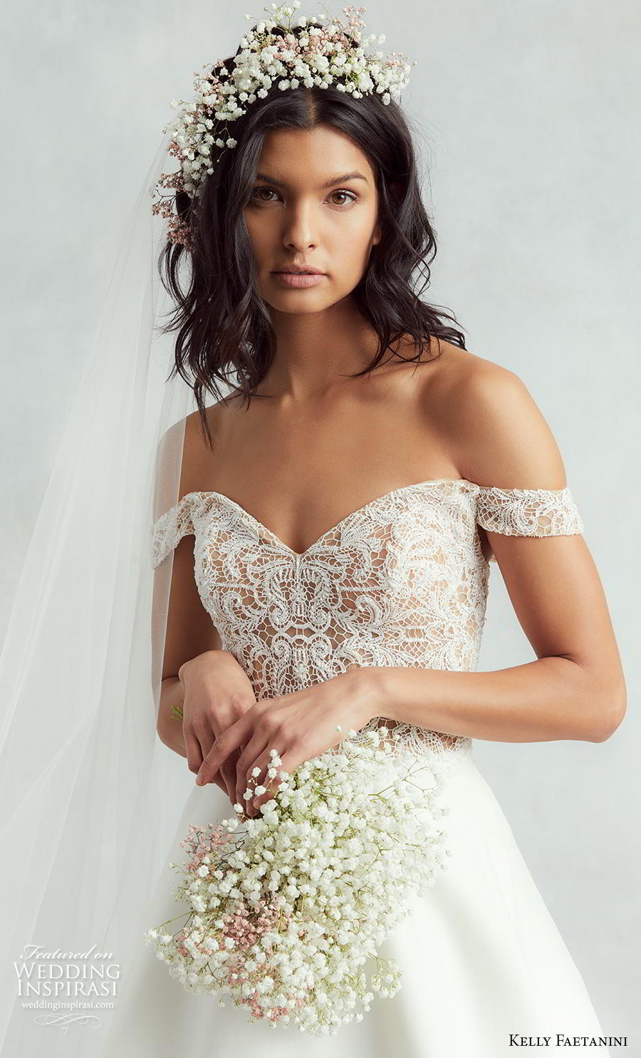 kelly faetanini fall 2020 bridal off the shoulder sweetheart neckline heavily embellished bodice plain skirt elegant classic a  line wedding dress v back medium train (3) zv