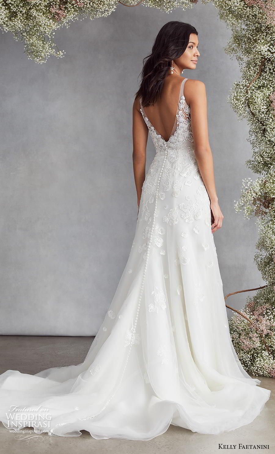 kelly faetanini fall 2020 bridal sleeveless deep plunging v neck heavily embellished bodice romantic modified a  line wedding dress backless v back chapel train (5) bv