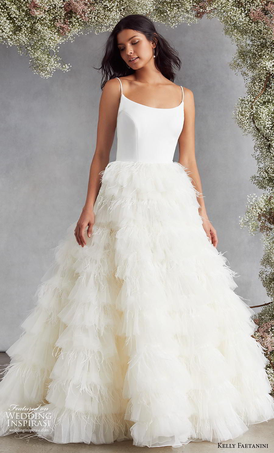 kelly faetanini fall 2020 bridal sleveeless spaghetti strap scoop neckline simple minimalist bodice ruffled skirt romantic a  line wedding dress backless low back sweep train (10) mv