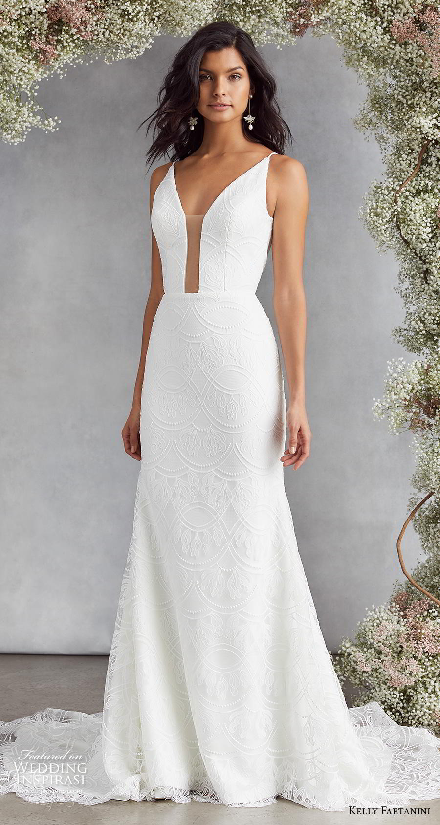 kelly faetanini fall 2020 bridal thin strap deep funnel v neck light embellishment elegant fit and flare wedding dress backless low v back chapel train (11) mv