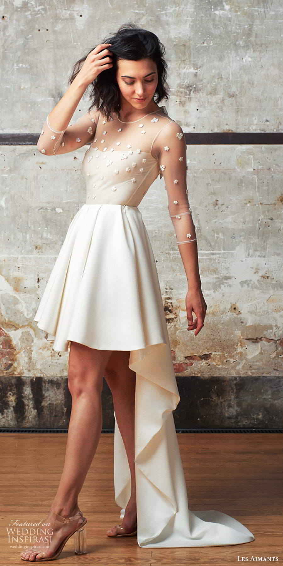 les aimants 2019 bridal illusion 3 quarter sleeves sheer jewel neckline embellished bodice high low wedding dress chapel train (2) sv les aimants 2019 bridal illusion 3 quarter sleeves sheer jewel neckline embellished bodice high low wedding dress chapel train (2) sv