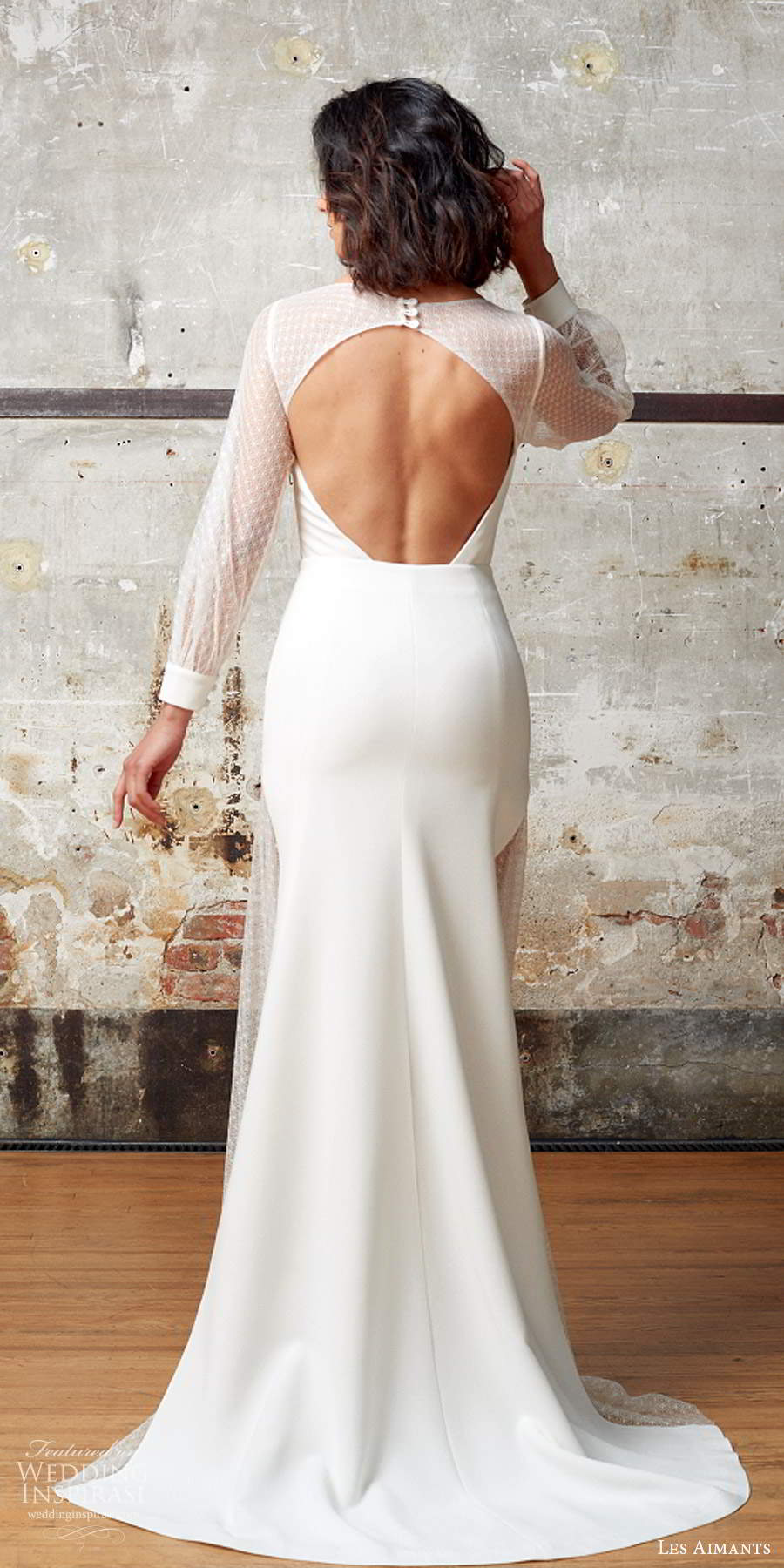 les aimants 2019 bridal illusion bishop sleeves jewel neckline clean minimally embellished sheath trumpet wedding dress cutout back chapel train (5) bv les aimants 2019 bridal illusion bishop sleeves jewel neckline clean minimally embellished sheath trumpet wedding dress cutout back chapel train (5) bv