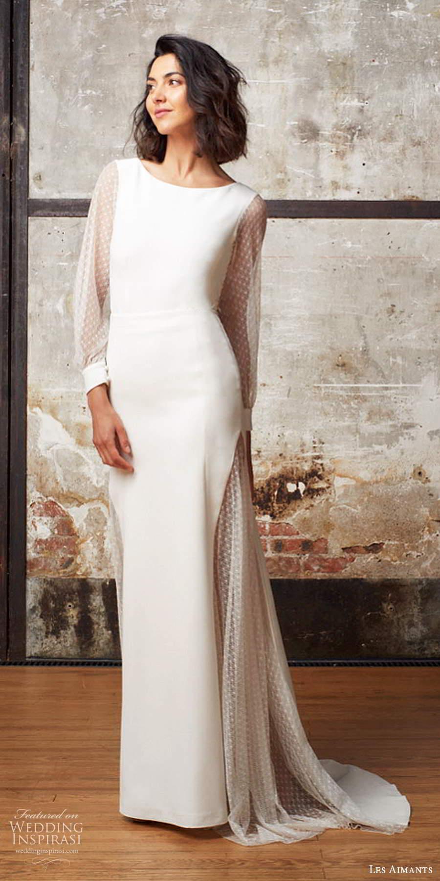 les aimants 2019 bridal illusion bishop sleeves jewel neckline clean minimally embellished sheath trumpet wedding dress cutout back chapel train (5) mv les aimants 2019 bridal illusion bishop sleeves jewel neckline clean minimally embellished sheath trumpet wedding dress cutout back chapel train (5) mv