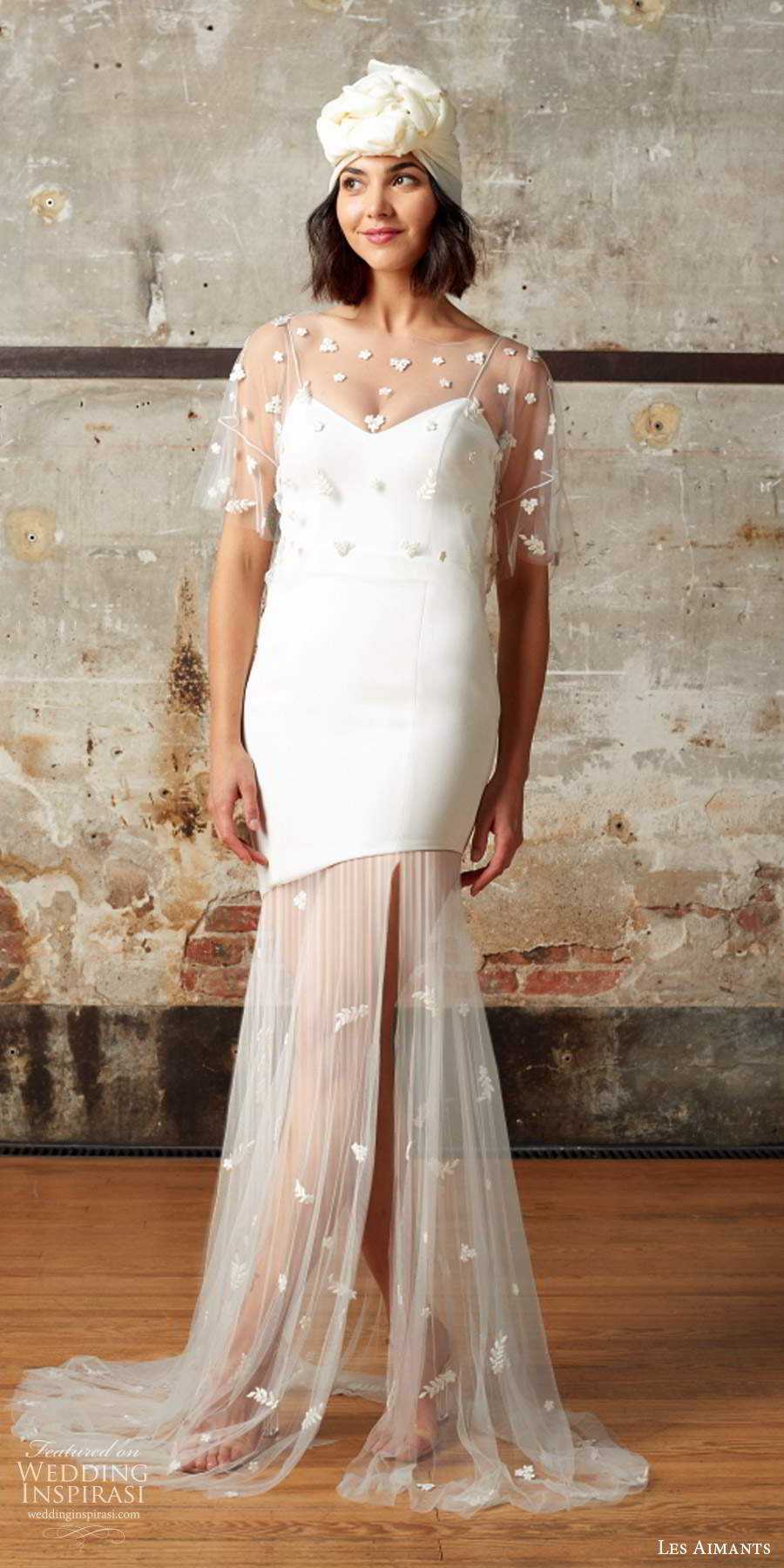 les aimants 2019 bridal sleeveless thin straps semi sweetheart neckline clean bodice fit flare mermaid wedding dress illusion flutter sleeves capelet sheer skirt chapel train (10) mv les aimants 2019 bridal sleeveless thin straps semi sweetheart neckline clean bodice fit flare mermaid wedding dress illusion flutter sleeves capelet sheer skirt chapel train (10) mv