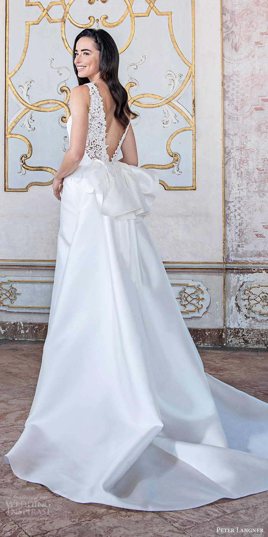 peter langner fall 2020 bridal sleeveless jewel neckline embellished bodice clean skirt a line ball gown wedding dress chapel train (18) bv