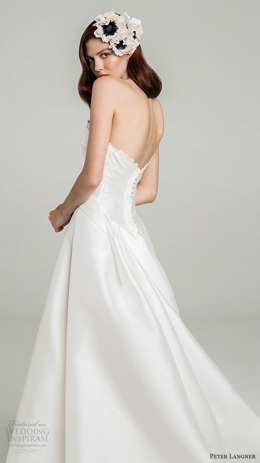 peter langner fall 2020 bridal strapless straight across neckline minimally embellished a line ball gown wedding dress chapel train illusion long sleeve jacket (5) zbv peter langner fall 2020 bridal strapless straight across neckline minimally embellished a line ball gown wedding dress chapel train illusion long sleeve jacket (5) zbv