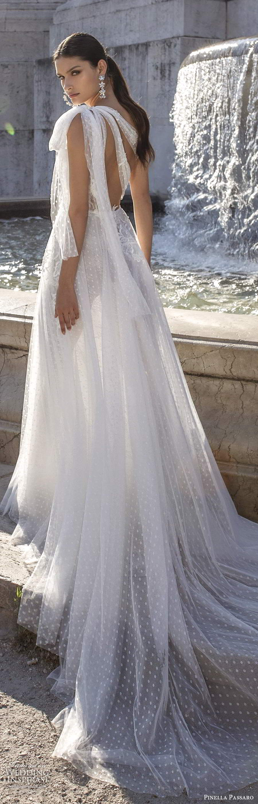 pinella passaro 2020 bridal one shoulder strap sheer bodice a line ball gown wedding dress sheer back chapel train (4) bv