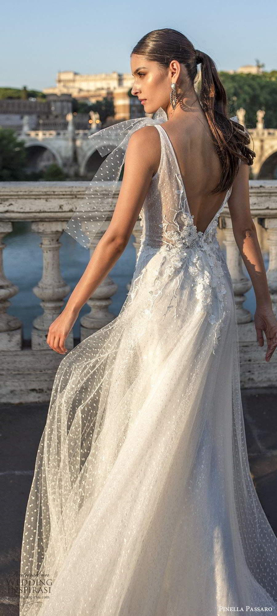 pinella passaro 2020 bridal sleeveless bow straps plunging v neckline fully embellished a line ball gown wedding dress slit skirt v back chapel train (8) bv