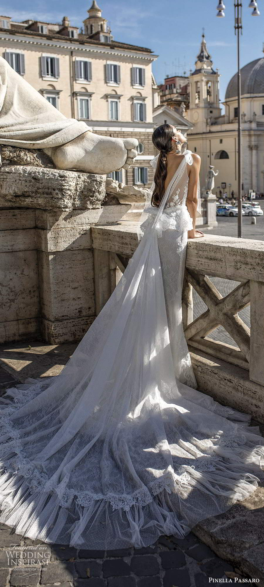 pinella passaro 2020 bridal sleeveless bow straps plunging v neckline peplum waist fully embellished lace mermaid wedding dress v back chapel train (6) bv