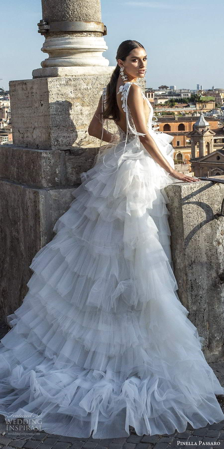 pinella passaro 2020 bridal sleeveless straps plunging v neckline peplum ruffle waist fully embellished a line ball gown wedding dress chapel train (11) bv