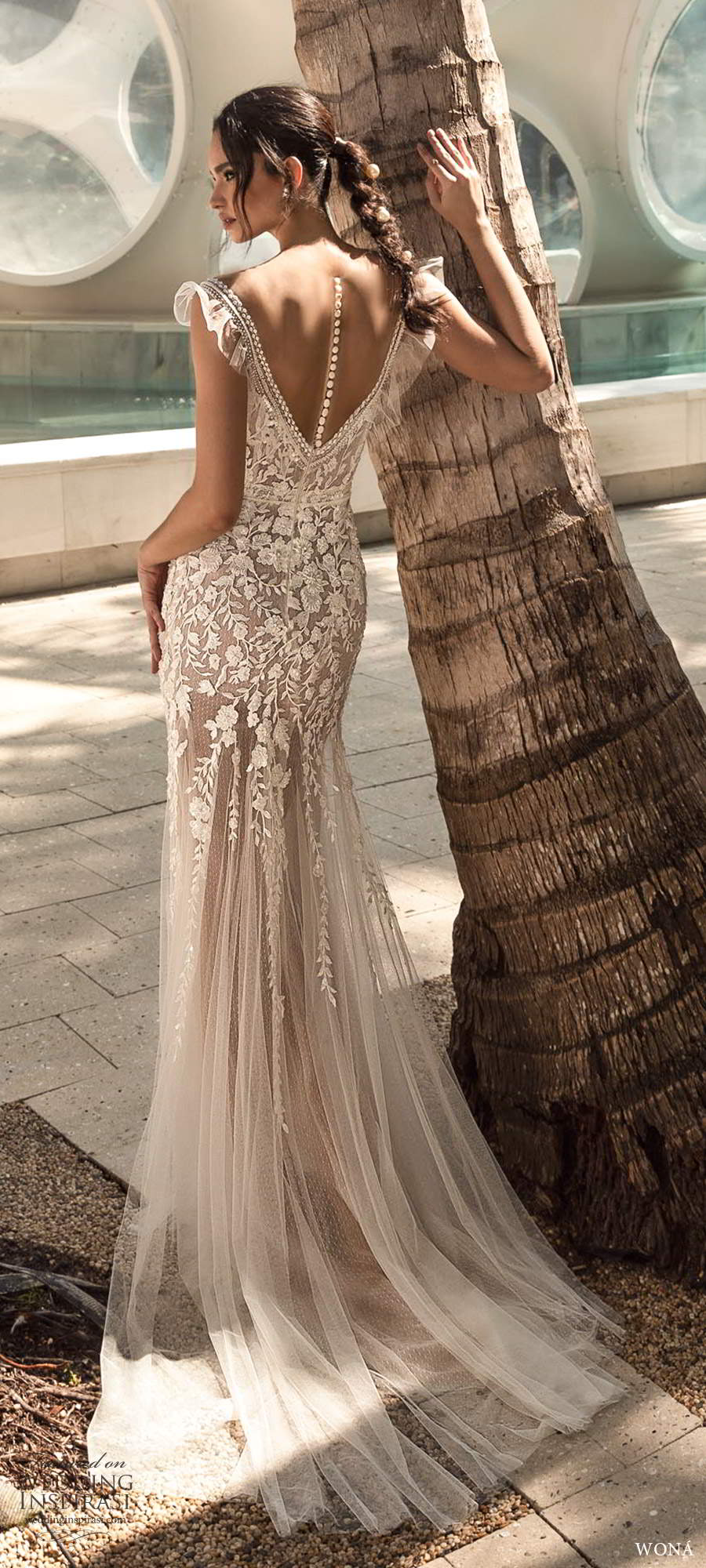 wona fall 2020 bridal off shoulder illusion flutter sleeves plunging v neckline embellished bodice sheath trumpet wedding dress v back chapel train blush (3) bv wona fall 2020 bridal off shoulder illusion flutter sleeves plunging v neckline embellished bodice sheath trumpet wedding dress v back chapel train blush (3) bv