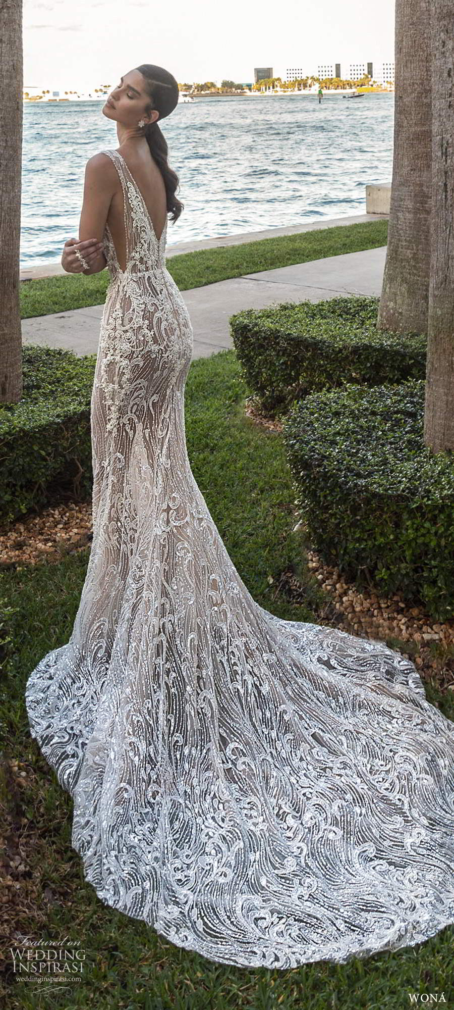 wona fall 2020 bridal sleeveless illusion straps plunging neckline fully embellished sheath wedding dress v back chapel train (1) bv wona fall 2020 bridal sleeveless illusion straps plunging neckline fully embellished sheath wedding dress v back chapel train (1) bv