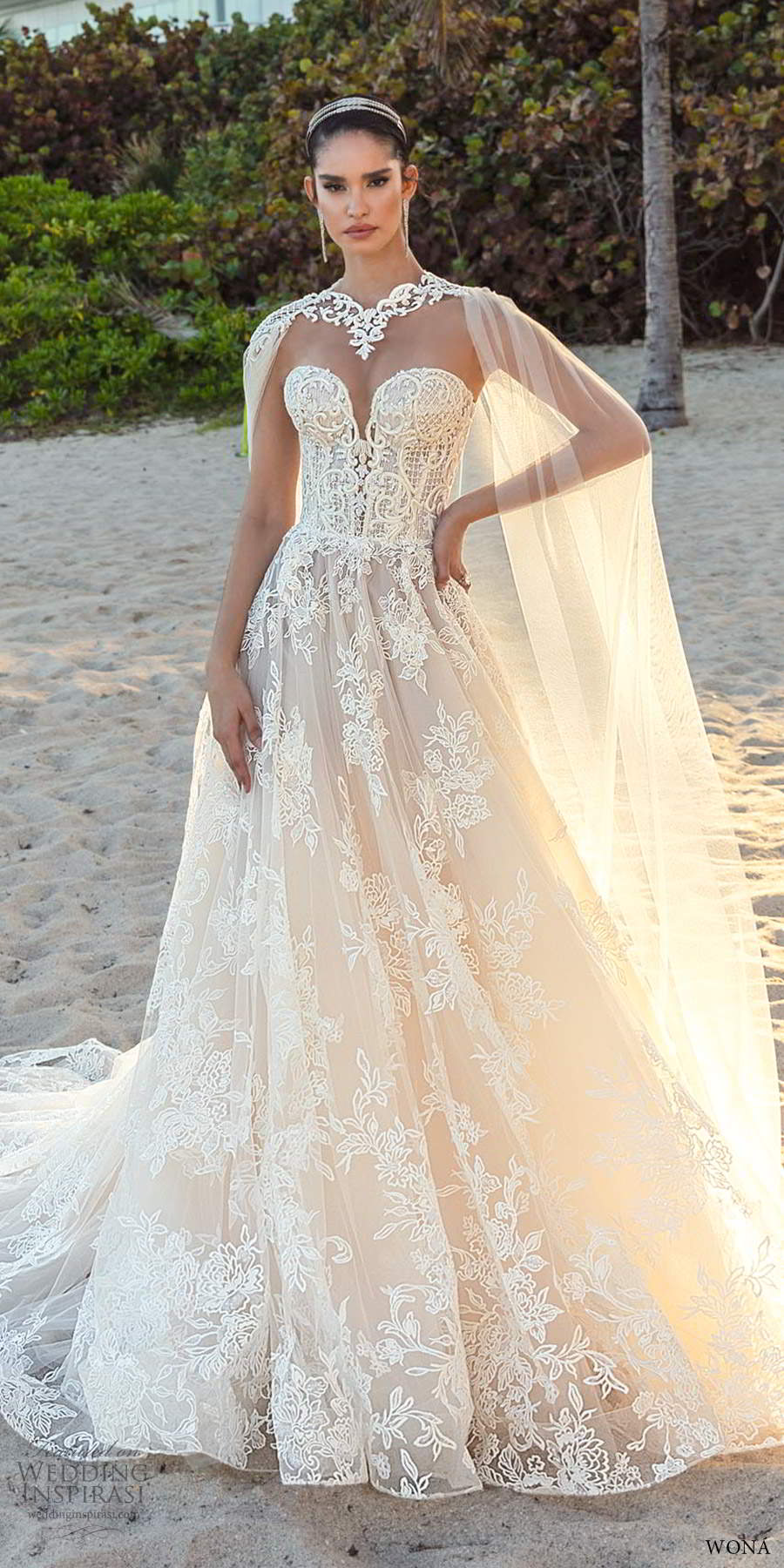 wona fall 2020 bridal strapless sweetheart corset bodice fully embellished lace a line ball gown wedding dress sheer cape chapel train (10) mv wona fall 2020 bridal strapless sweetheart corset bodice fully embellished lace a line ball gown wedding dress sheer cape chapel train (10) mv