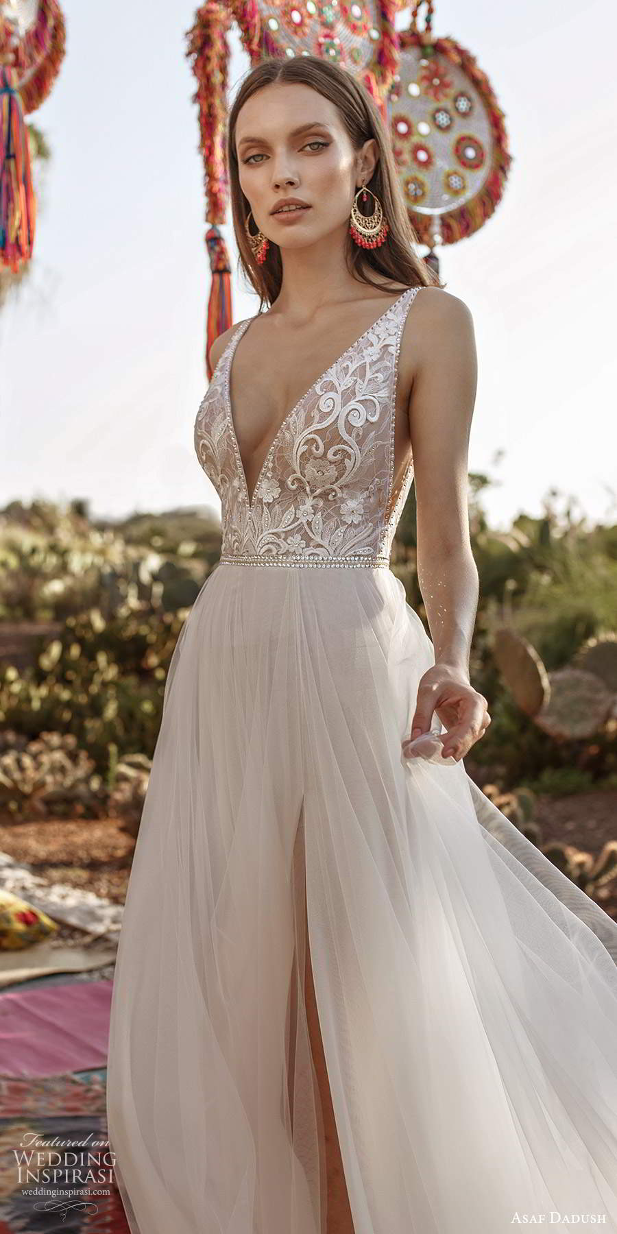 asaf dadush 2020 bridal sleeveless straps plunging v neckline heavily embellished bodice a line ball gown wedding dress v back (10) mv