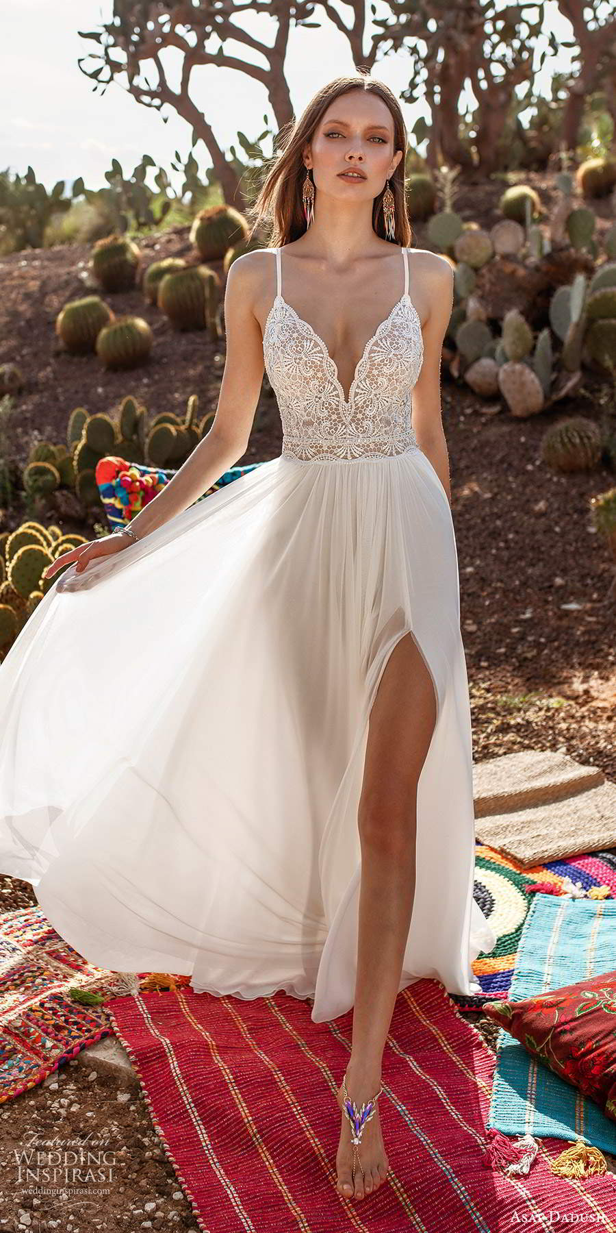 asaf dadush 2020 bridal sleeveless thin straps sweetheart neckline embellished lace bodice a line wedding dress open back (8) mv