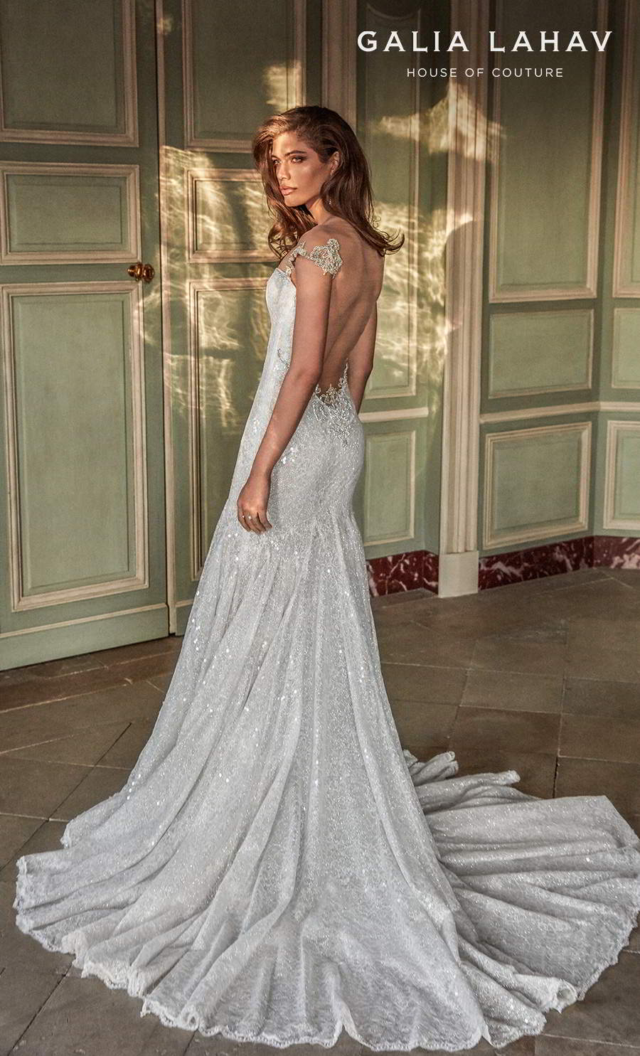 galia lahav fall 2020 bridal sleeveless thin strap sweetheart neckline light embellishment glitter glamorous trumpet wedding dress backless low back medium train (ella) bv