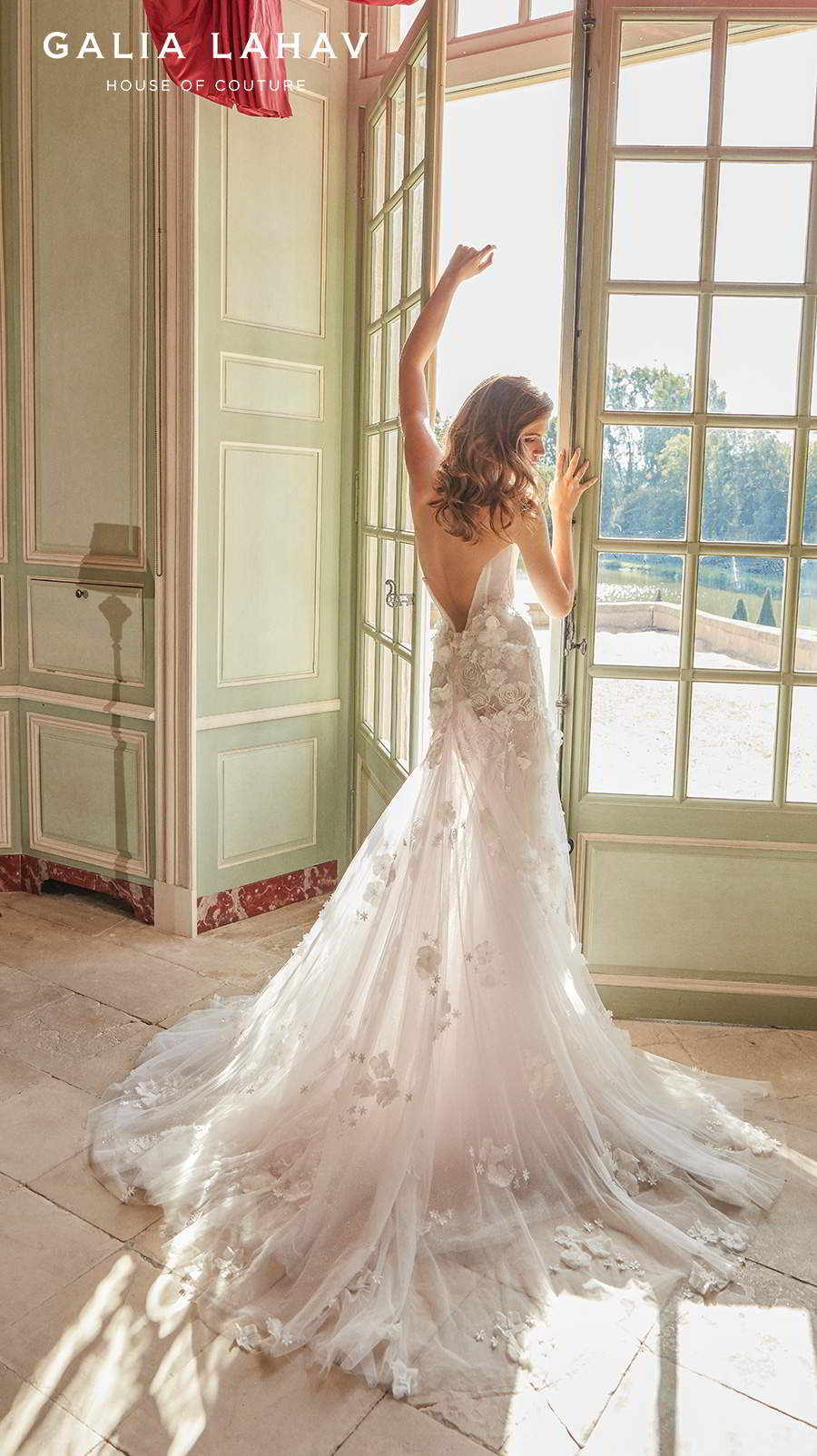 galia lahav fall 2020 bridal strapless deep plunging sweetheart neckline heavily embellished bodice slit skirt sexy fit and flare wedding dress backless low back chapel train (ruth) bv