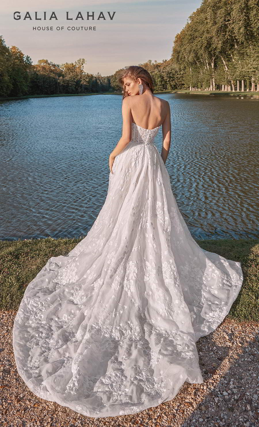 galia lahav fall 2020 bridal strapless sweetheart neckline full embellishment romantic a  line wedding dress with cape mid back chapel train (meghan) bv