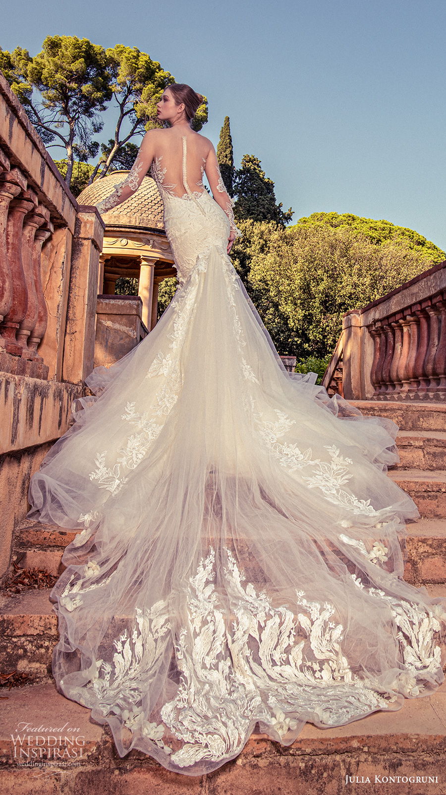 julia kontogruni 2020 bridal long sleeves sweetheart neckline heavily embellished bodice elegant mermaid wedding dress sheer button back royal train (7) bv