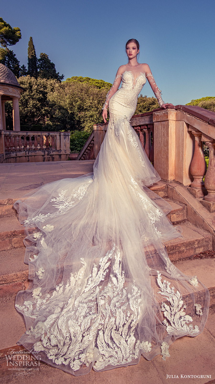 julia kontogruni 2020 bridal long sleeves sweetheart neckline heavily embellished bodice elegant mermaid wedding dress sheer button back royal train (7) mv