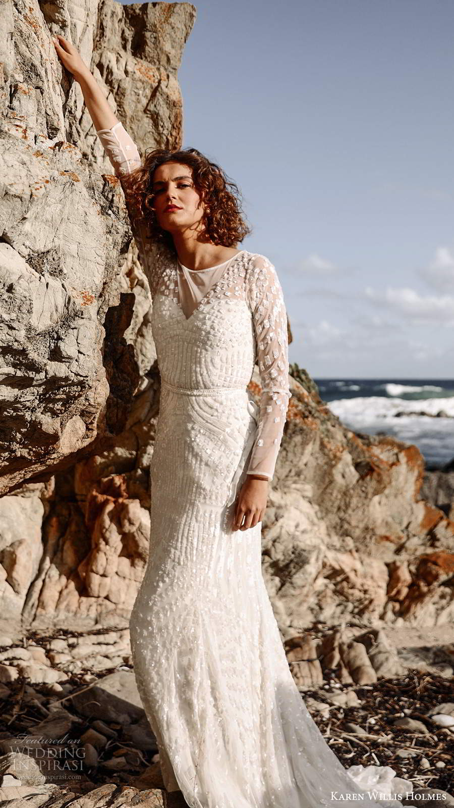 karen willis holmes 2020 bridal illusion long sleeves jewel neckline fully embellished sheath wedding dress chapel train (1) mv karen willis holmes 2020 bridal illusion long sleeves jewel neckline fully embellished sheath wedding dress chapel train (1) mv