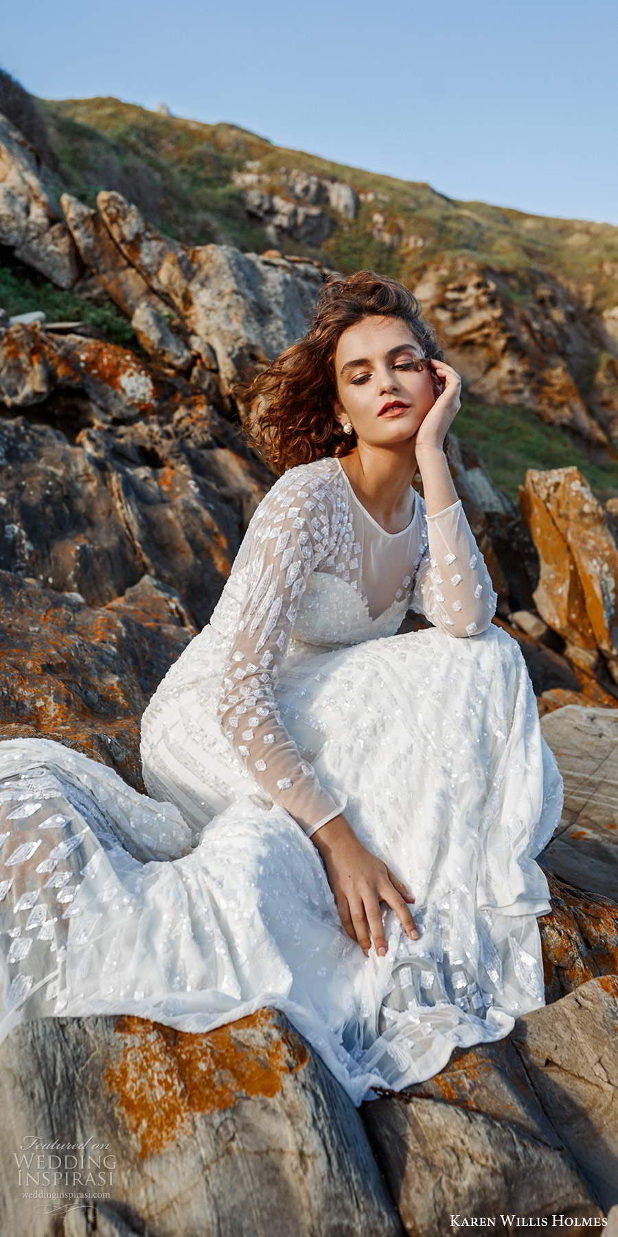 karen willis holmes 2020 bridal illusion long sleeves jewel neckline fully embellished sheath wedding dress chapel train (1) zv karen willis holmes 2020 bridal illusion long sleeves jewel neckline fully embellished sheath wedding dress chapel train (1) zv