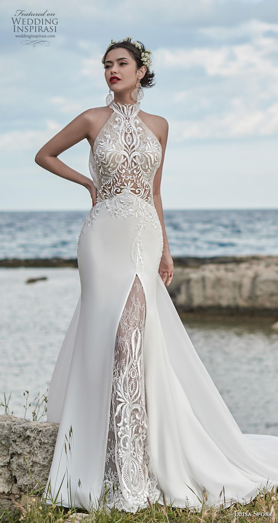 luisa sposa 2020 bridal sleeveless halter neck heavily embellished bodice elegant fit and flare wedding dress lace back chapel train (24) mv luisa sposa 2020 bridal sleeveless halter neck heavily embellished bodice elegant fit and flare wedding dress lace back chapel train (24) mv